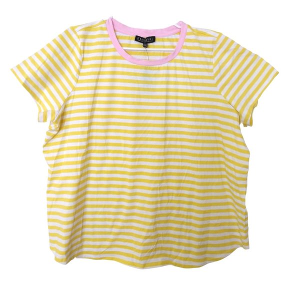 NWT Eloquii Yellow Striped Shirt with Pink Detail Plus 22/24 - Picture 1 of 4